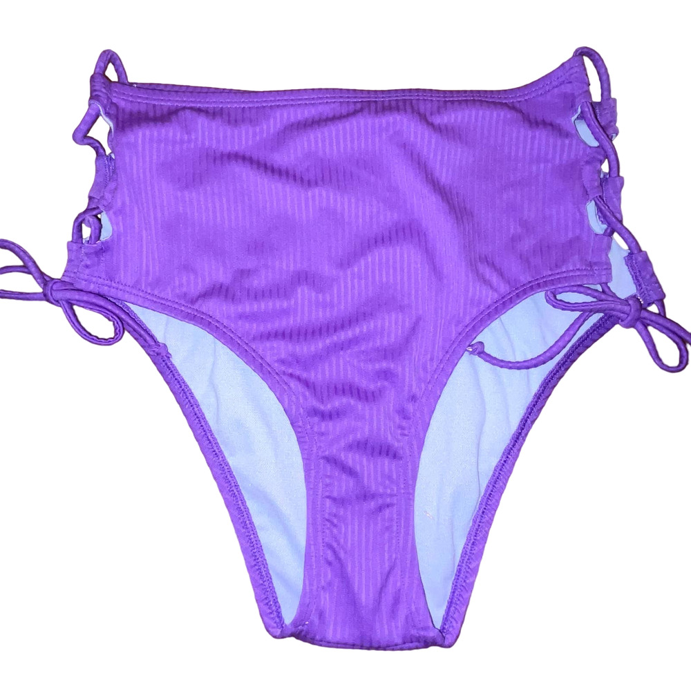 Salt + Cove Jrs' Raised Rib Strappy Bralette high waisted Bikini set, purple XS - Picture 2 of 11